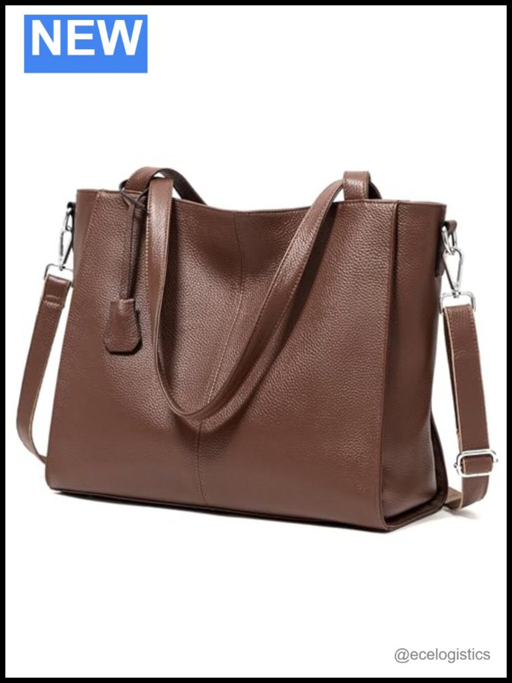 Genuine Leather Large Work Tote with Zipper, Shoulder Bag for Women, Fits 15.6"